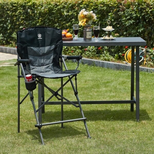 EVER ADVANCED Tall Directors Chair with Cup Holder 31", Bar Height Folding Chair for Camping, Sports with Carry Bag, Mesh Pockets and Footrest, Heavy Duty 300 lbs, Black - Image 8