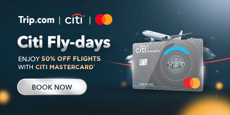 Enjoy 50% off flights with CITI Mastercard.