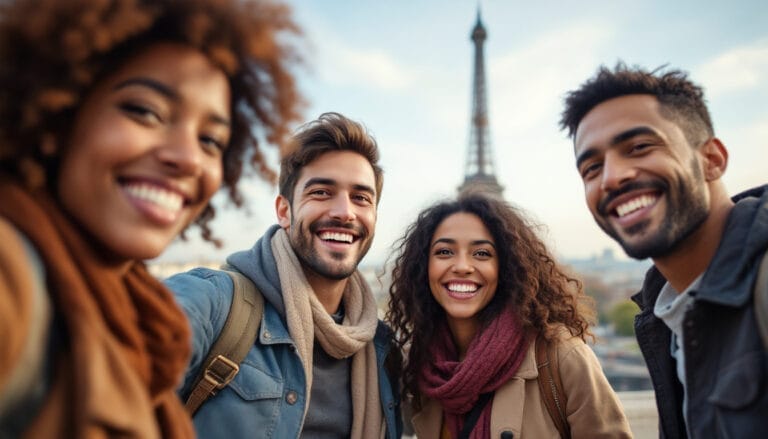 Traveling with a group of friends to Paris.