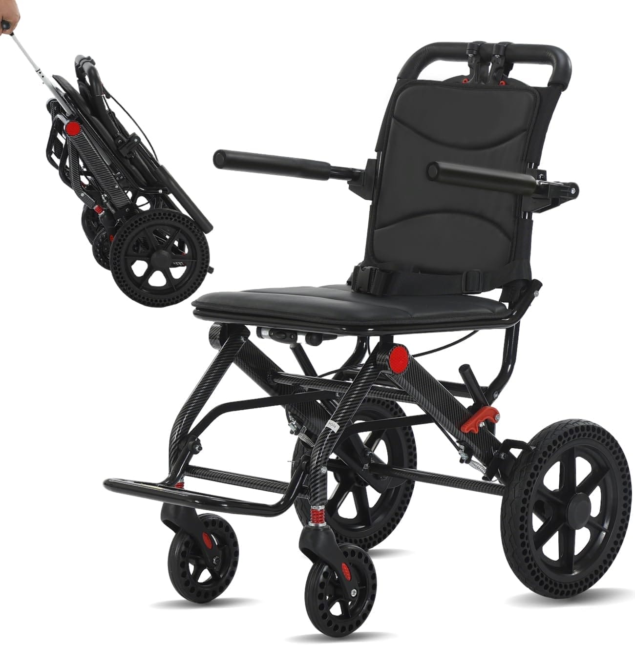 Lightweight Foldable Wheelchair Uitraliaht Folding Transport Durable Wheelchair for Adults and Seniors Airline Approved Folding Portable Black