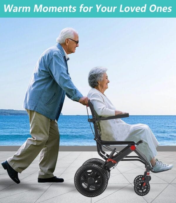 Lightweight Foldable Wheelchair Uitraliaht Folding Transport Durable Wheelchair for Adults and Seniors Airline Approved Folding Portable Black - Image 9