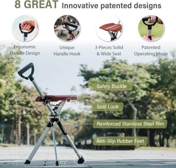 STEP2GOLD Ta-Da Chair Series 2- Portable Walking Stick, Cane with Seat, Foldable Chair, Hiking Stick, for Camping, Hiking, Lightweight Aluminum, Easy Carry, Anti-Slip - Image 4