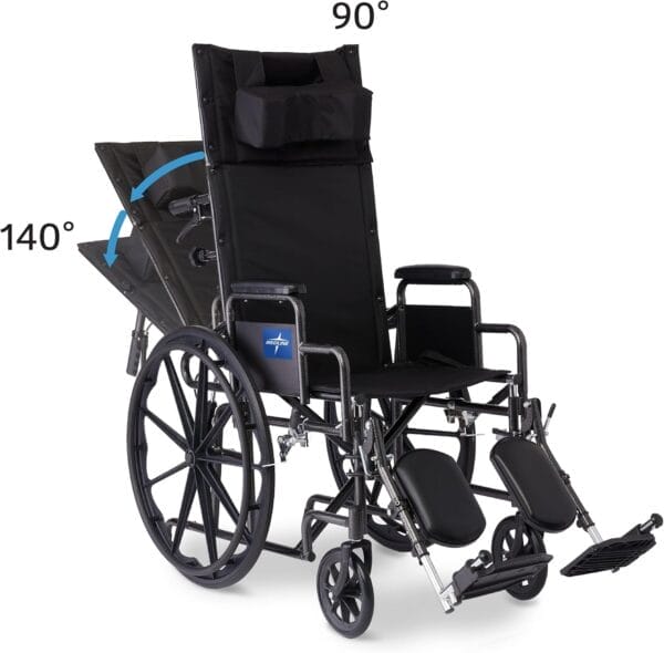 Medline Reclining Wheelchair, Desk-Length Arms and Elevating Leg Rests, 16" x 18" Seat (W x D) - Image 2
