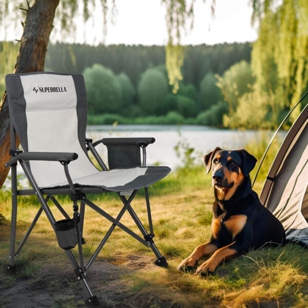 Camping Chair Folding Portable Lawn Chair Comfortable Hard Arm Sturdy for Family Camp, Outdoor, Sports, Beach, Travel, Beige, Supports 300 lbs - Image 2