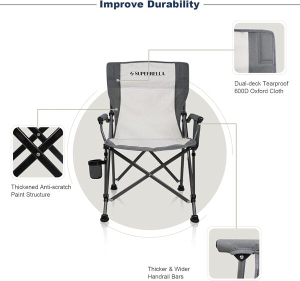 Camping Chair Folding Portable Lawn Chair Comfortable Hard Arm Sturdy for Family Camp, Outdoor, Sports, Beach, Travel, Beige, Supports 300 lbs - Image 6
