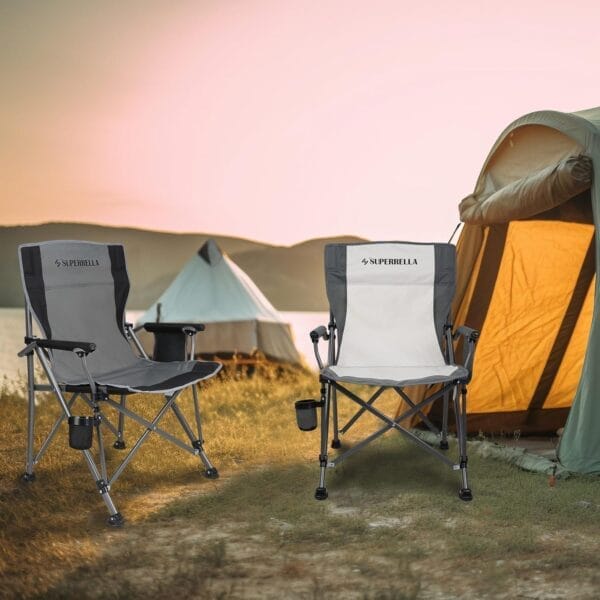 Camping Chair Folding Portable Lawn Chair Comfortable Hard Arm Sturdy for Family Camp, Outdoor, Sports, Beach, Travel, Beige, Supports 300 lbs - Image 7
