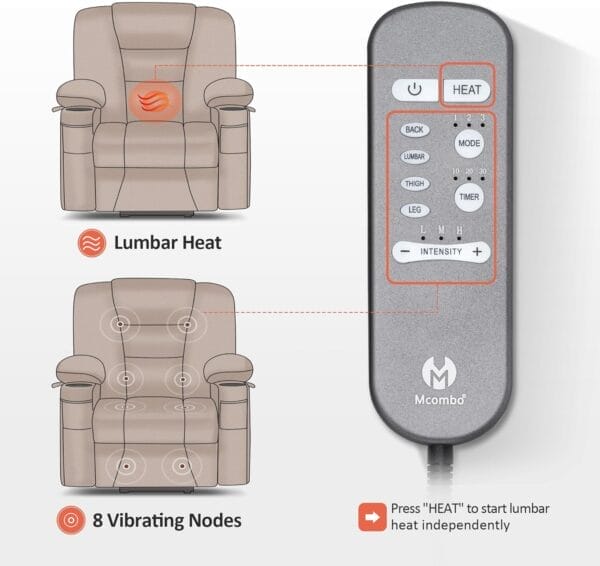 MCombo Large Power Lift Recliner Chair with Massage and Heat for Big and Tall Elderly People, Cup Holders, USB Ports, Side Pockets, Fabric R7541 (Beige, Large-Wide) - Image 5