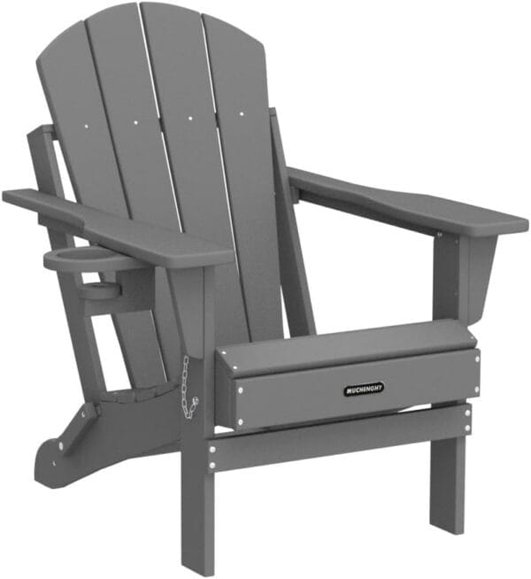 MUCHENGHY Folding Adirondack Chairs, Patio Chairs, Lawn Chairs, Outdoor Chair, Adirondack Chair Plastic, Fire Pit, Weather Resistant with Cup Holder for Deck, Backyard, Garden(Gray) - Image 5
