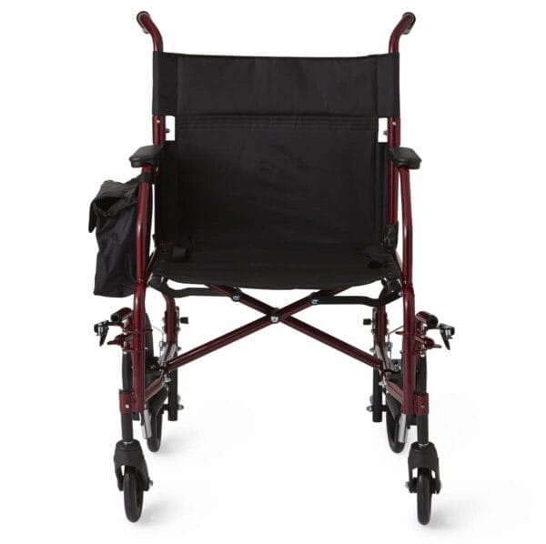 Medline Lightweight Steel Transport Chair, Folding Chair is Portable, Large 12in Back Wheels, 19in Wide Seat, Red - Image 4
