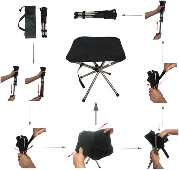 LIBOSULV Folding Camping Stool, Retractable Camping Chair, Super Compact, for Travel, Hiking, Gathering, Barbecue, with Carry Bag, Storage Size 11.61"x2.56"x2.56" - Image 5