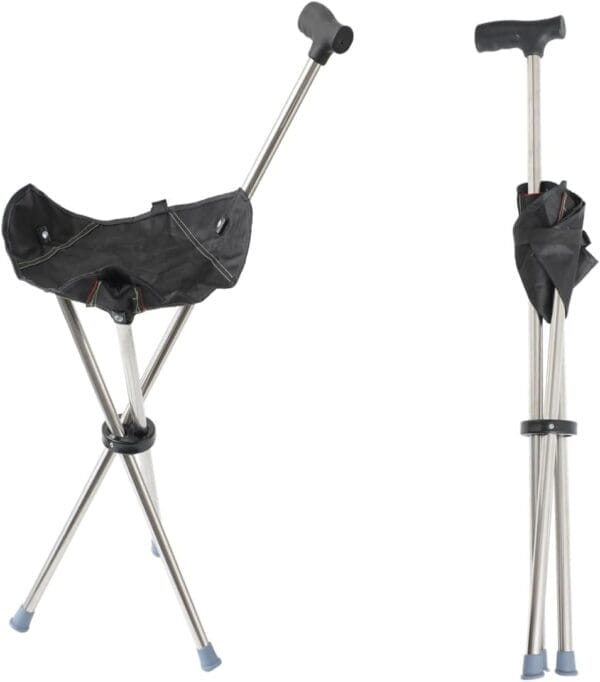 Lightweight Travel Stools for Adults, Foldable Cane Chairs for Adults, Cane Seat Walking Stick Folding Seat 220 Lbs for Camping & Hiking, Black