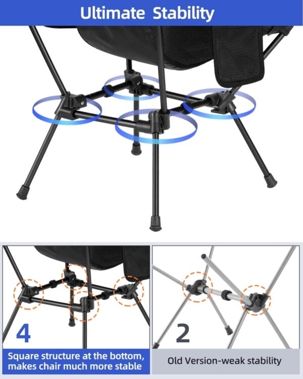 Sportneer Camping Chairs, Lightweight Outdoor Chairs with 2 Side Pockets & Storage Bag, Foldable & Portable Lawn Chairs for Camping Hiking Lawn Picnic Beach Outdoor Travel (1, Black) - Image 5