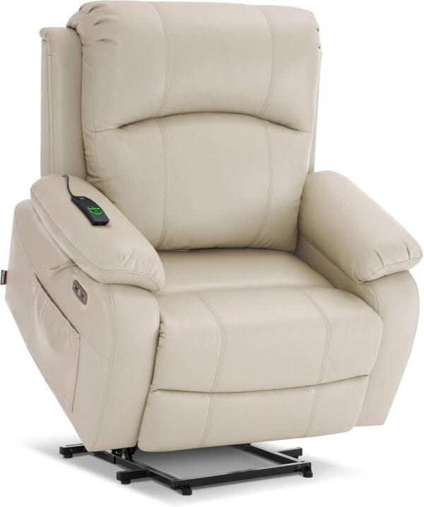 MCombo Small-Wide Power Lift Recliner Chair with Massage and Heat for Petite Elderly People, 3 Positions, 2 Side Pockets, USB Ports, Faux Leather R7410 (Beige, Small-Wide)