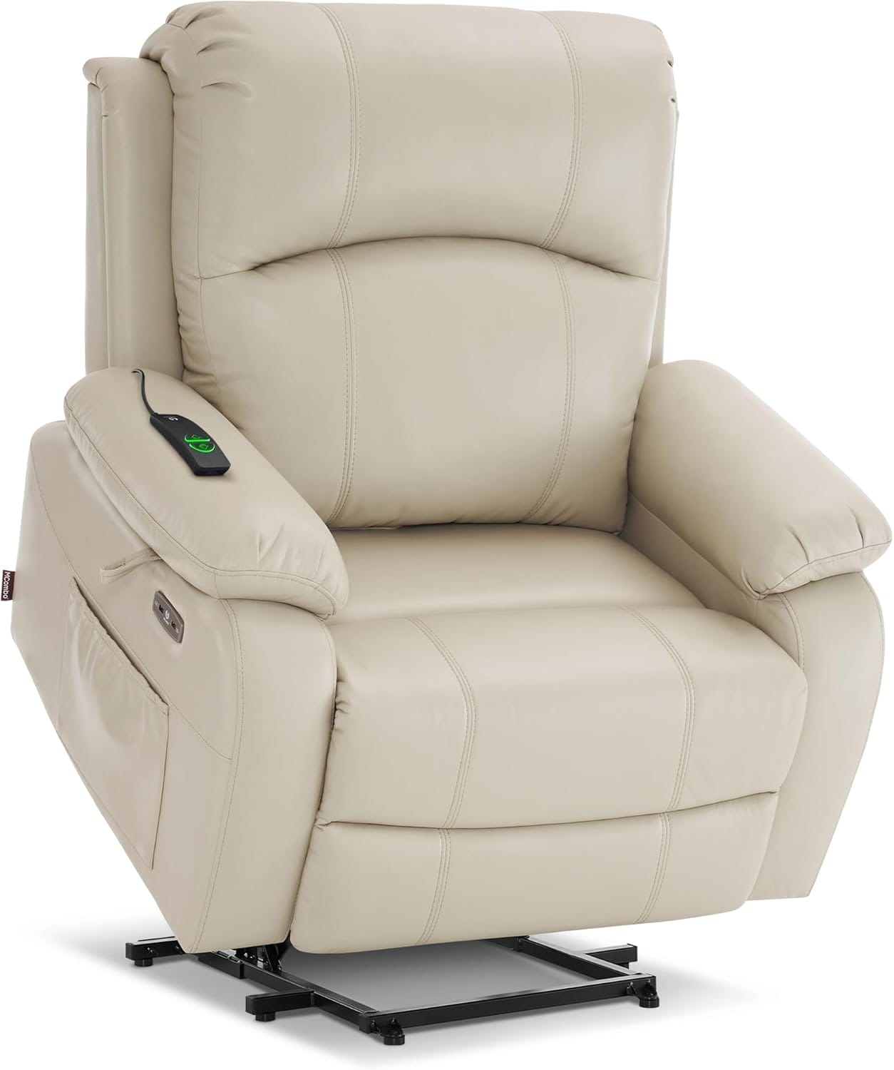 MCombo Small-Wide Power Lift Recliner Chair with Massage and Heat for Petite Elderly People, 3 Positions, 2 Side Pockets, USB Ports, Faux Leather R7410 (Beige, Small-Wide)
