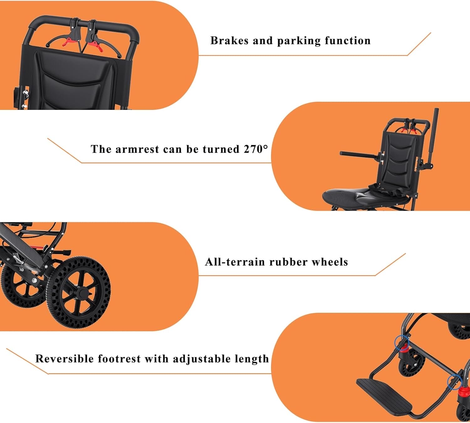(18" Wide Seat) Lightweight Ergonomic Transport Wheelchair for Seniors and Adults, Portable Foldable Transit Travel Wheelchairs All Terrain - Image 4