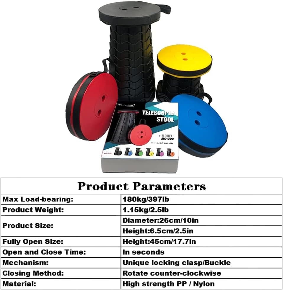 Hesanzol Portable Telescoping Stool, Retractable Folding Stool for Camping Garden Fishing Hiking Travel BBQ, Adjustable Collapsible Stools Max Load 400lbs - Image 7
