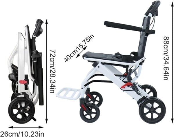 Lightweight Folding Wheelchair for Adults Seniors Travel, 220lbs Capacity Carbon Steel Frame with Hand Brakes & Safety Strap, Compact Transport Wheelchair with PU Wheels (8.2KG) - Image 3