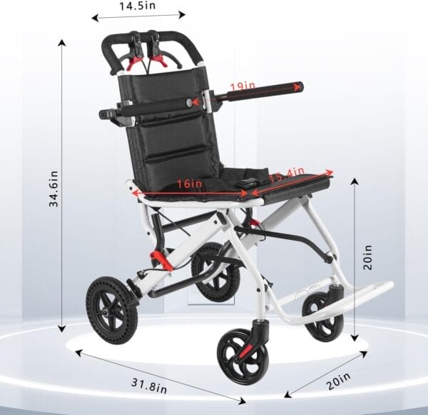 Ultra-Lightweight Portable Transport Wheelchair Foldable Travel Wheelchair Lightweight Foldable with Handbrake for Adults and Seniors（White） - Image 6