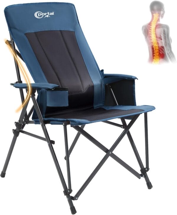 PORTAL Camping Chair with Lumbar Support for Adults Folding Portable High Back Oversized, 400LBS