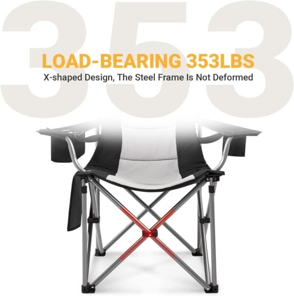 KingCamp Folding Portable Camping Chairs Oversized Padded Quad Arm Chair with Cooler Bag, Cup Holder and Side Pocket, Heavy Duty Supports 300 lbs for Outdoor, Lawn, Fishing, Sports - Image 6