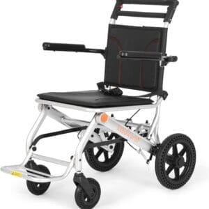 Portable Aluminum Transport Wheelchair with Handbrake, 11" Rear Wheels, Ultralight Folding Travel Wheelchair for Adults, Sliver (Seat Width:17.75")