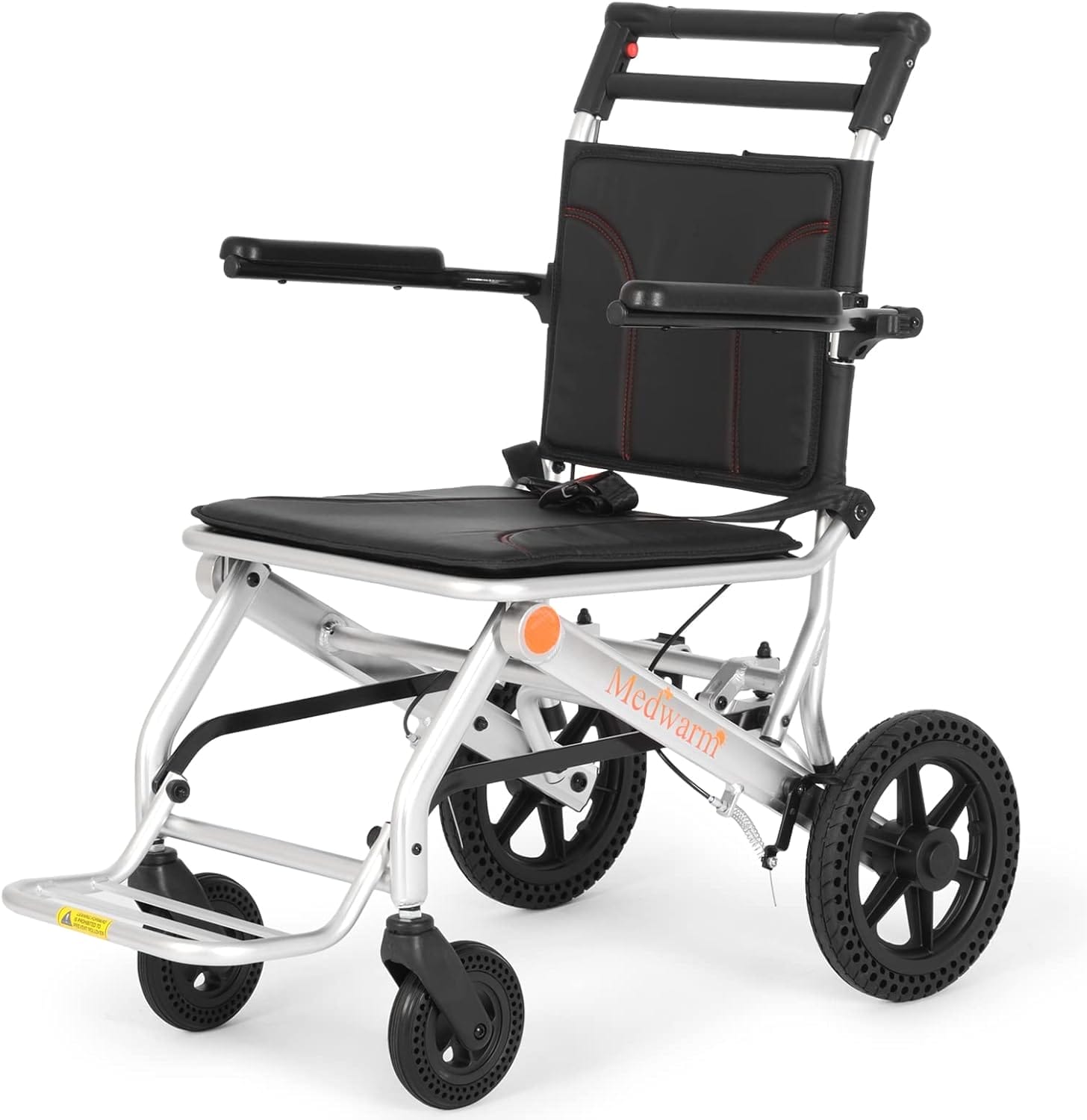 Portable Aluminum Transport Wheelchair with Handbrake, 11" Rear Wheels, Ultralight Folding Travel Wheelchair for Adults, Sliver (Seat Width:17.75")