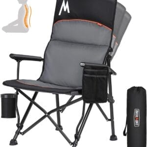 Overmont Back Support Camping Chair for Adults - Oversized with Adjustable High Backrest - Heavy Duty Folding Chair Supports 500 LBS - Cup Holder & Side Pocket – Perfect for Outdoor, Lawn, Beach Use