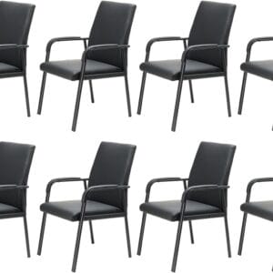 8 Pack Office Guest Reception Chair 600 lbs Capacity Leather Conference Room Chairs with Padded Armrests No Wheels Desk Chair Black