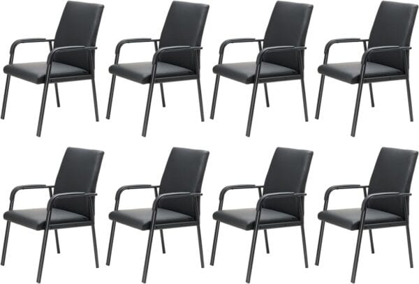 8 Pack Office Guest Reception Chair 600 lbs Capacity Leather Conference Room Chairs with Padded Armrests No Wheels Desk Chair Black