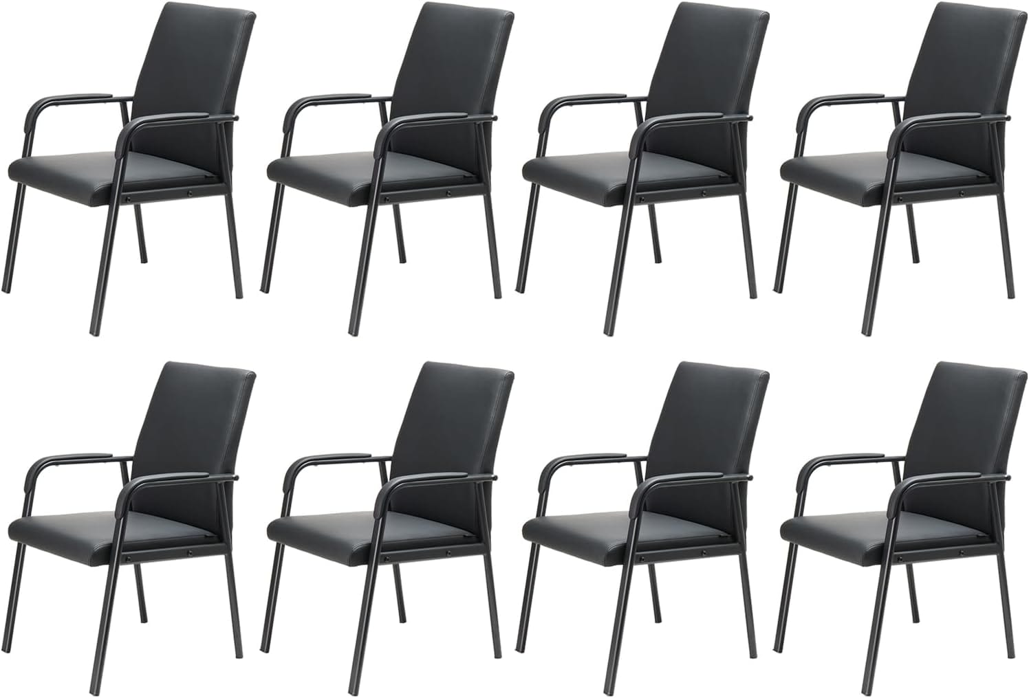 8 Pack Office Guest Reception Chair 600 lbs Capacity Leather Conference Room Chairs with Padded Armrests No Wheels Desk Chair Black