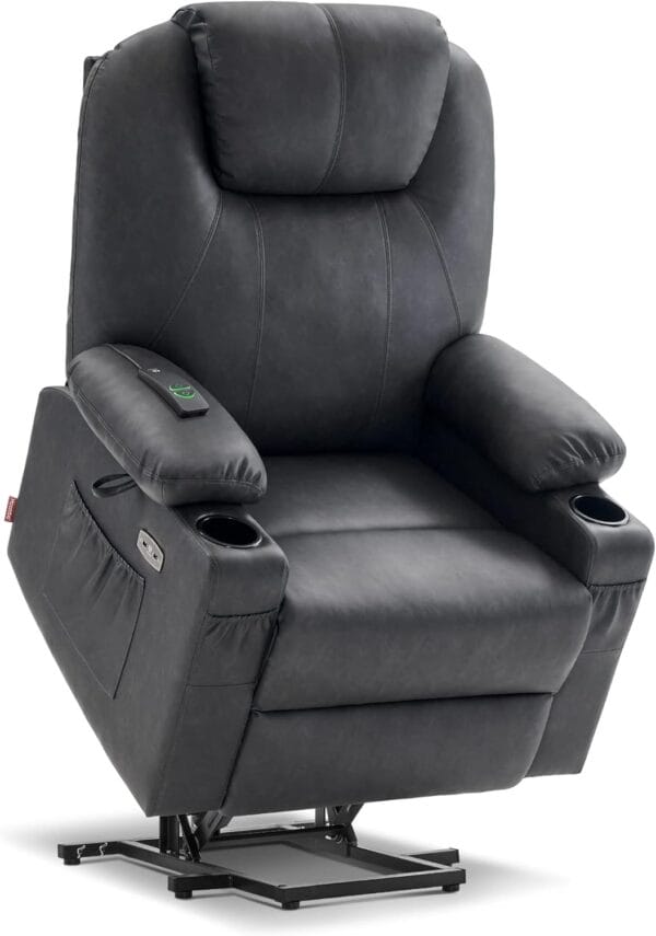 MCombo Large Power Lift Recliner Chair for Elderly, Lift Chair with Heat and Massage for Tall People, Extended Footrest, USB & Type C Ports, Cup Holders, Faux Leather 7516 (Large, Grey) - Image 3
