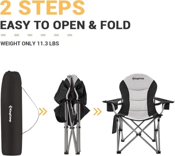 KingCamp Folding Portable Camping Chairs Oversized Padded Quad Arm Chair with Cooler Bag, Cup Holder and Side Pocket, Heavy Duty Supports 300 lbs for Outdoor, Lawn, Fishing, Sports - Image 5