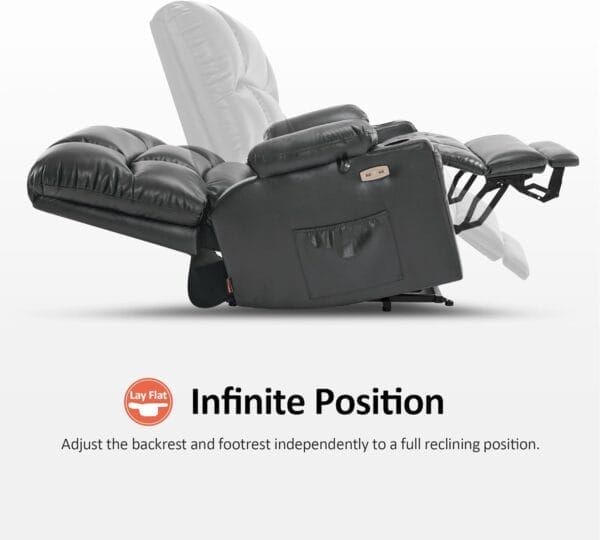 MCombo Oversized Dual Motor Power Lift Recliner Chair Sofa with Massage and Heat for Big Elderly People, Infinite Position, USB Ports, Faux Leather R7677 (Dark Grey, Medium-Oversize) - Image 7