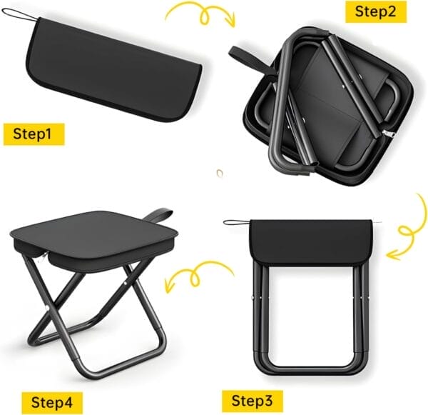 Folding Chair,Collapsible Stool,Weight 1.36lbs,Load 264lbs,Portable Stool for Camping,Fishing,Hiking,BBQ,Gift for Fisherman-Black - Image 8