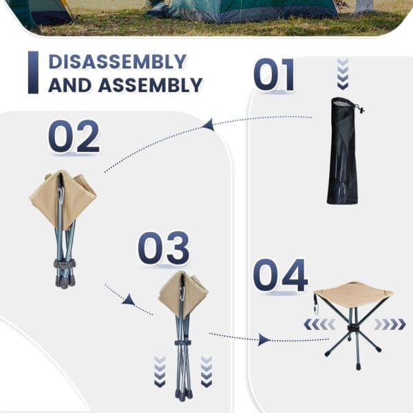 Lightweight Camping Stool 7075 Aluminum Small Folding Camping Portable Chair with Carry Bag Retractable Backpacking Stool for Travel Camping Hiking Fishing Garden Work Picnic BBQ Outdoor - Image 8
