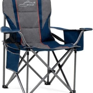 FAIR WIND Oversized Fully Padded Camping Chair with Lumbar Support, Heavy Duty Quad Fold Arm Chair with Cooler Bag - Support 450 LBS，Blue