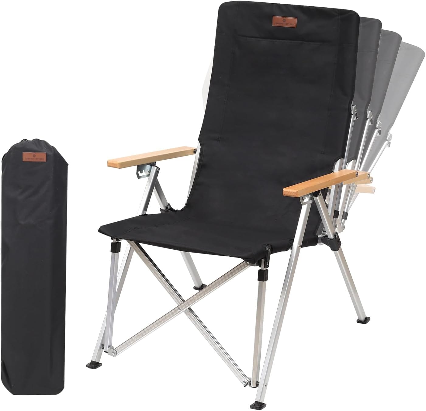 Folding Camping Chair Portable Chairs for Adults Adjustable High Back Outdoor Comfortable Chair with Storage Bag