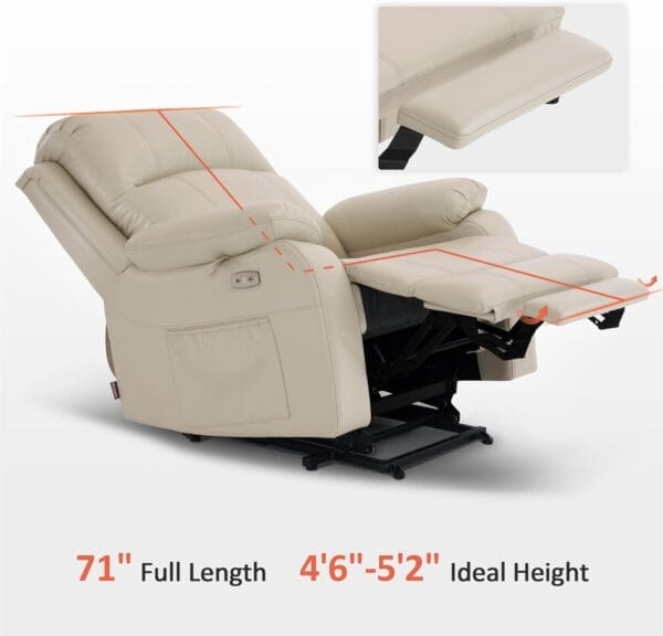 MCombo Small-Wide Power Lift Recliner Chair with Massage and Heat for Petite Elderly People, 3 Positions, 2 Side Pockets, USB Ports, Faux Leather R7410 (Beige, Small-Wide) - Image 3