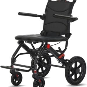 Ultra Light Portable Folding Transport Wheelchair Lightweight Transport Travel Chair Support Aluminum Wheelchair for Adults and Seniors with Handle