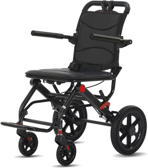Ultra Light Portable Folding Transport Wheelchair Lightweight Transport Travel Chair Support Aluminum Wheelchair for Adults and Seniors with Handle