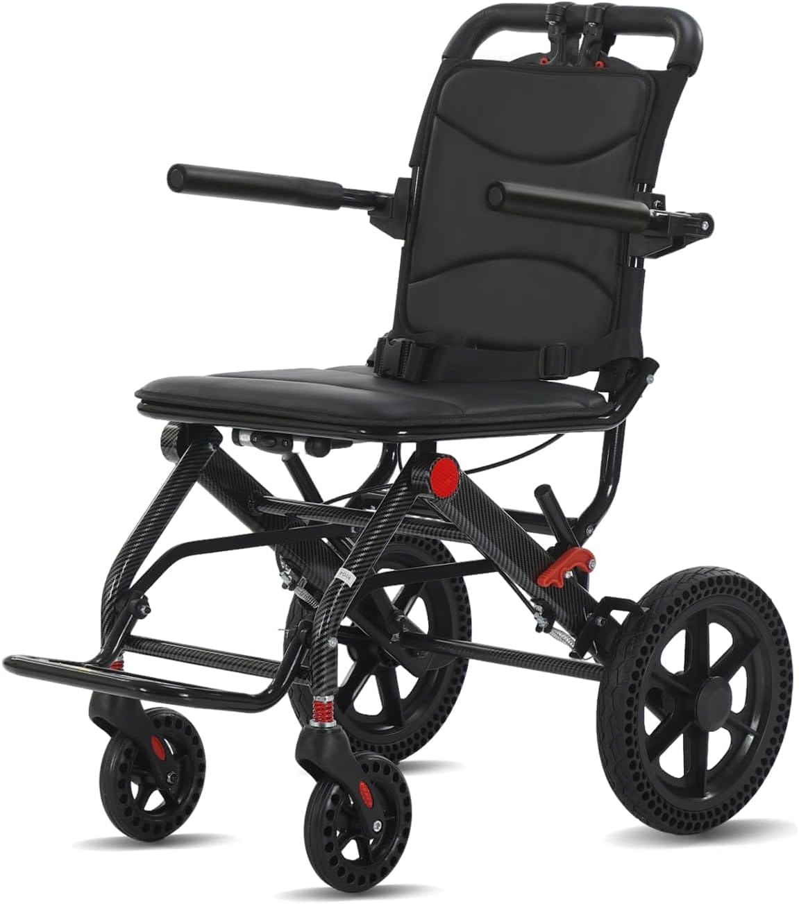 Ultra Light Portable Folding Transport Wheelchair Lightweight Transport Travel Chair Support Aluminum Wheelchair for Adults and Seniors with Handle