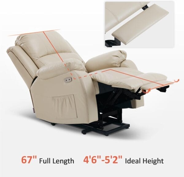 MCombo Small-Regular Power Lift Recliner Chair with Massage and Heat for Petite Elderly People, 3 Positions, 2 Side Pockets, USB Ports, Faux Leather 7408 (Beige, Small-Regular) - Image 6