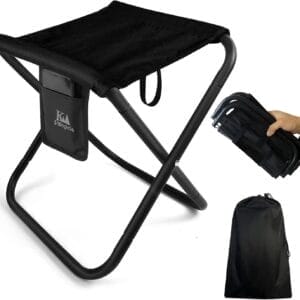 Upgraded Portable Folding Stool, 13 Inch Camping Stool for Adults Fishing Hiking Gardening and Beach with Carry Bag, Hold Up to 450lbs[Black]
