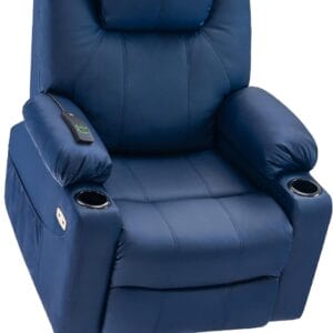 MCombo Electric Power Lift Recliner Chair Sofa with Massage and Heat for Elderly, 3 Positions, 2 Side Pockets, and Cup Holders, USB Ports, Faux Leather 7040 (Blue, Medium)