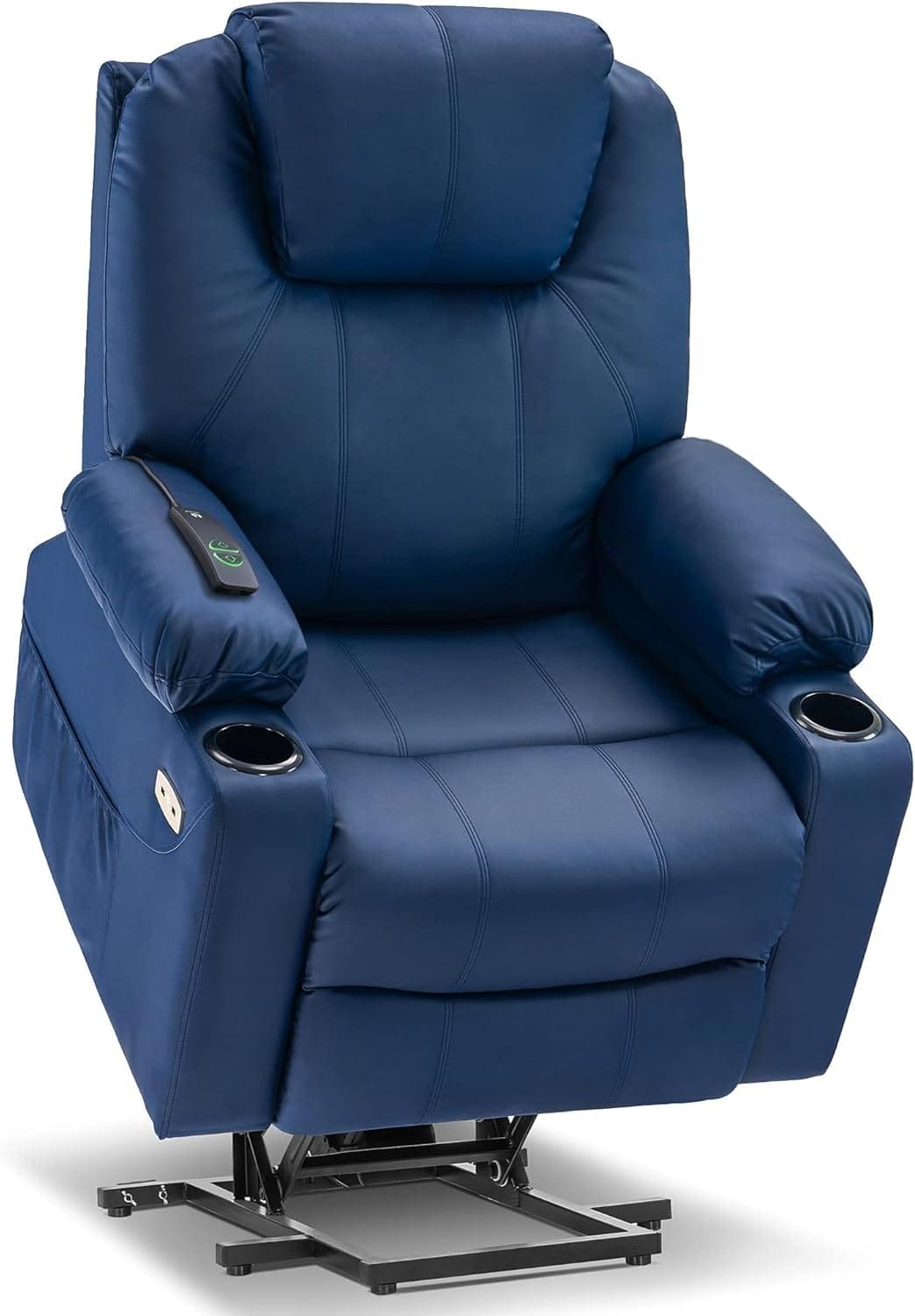 MCombo Electric Power Lift Recliner Chair Sofa with Massage and Heat for Elderly, 3 Positions, 2 Side Pockets, and Cup Holders, USB Ports, Faux Leather 7040 (Blue, Medium)