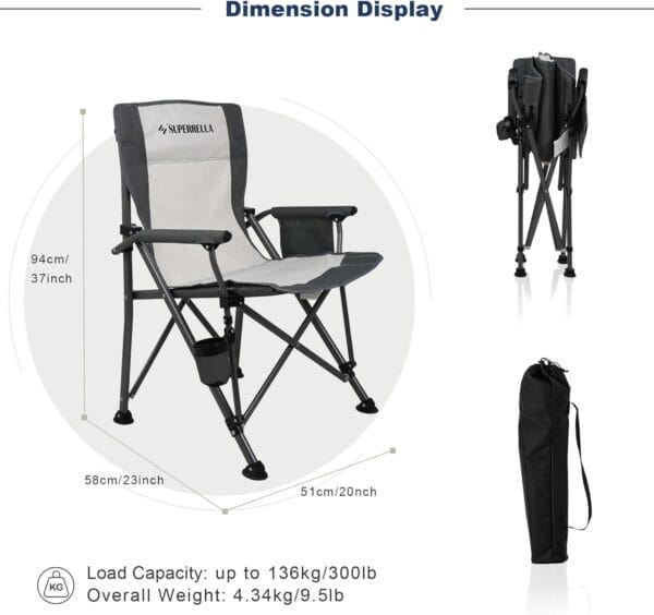 Camping Chair Folding Portable Lawn Chair 2 Pack Comfortable Hard Arm Sturdy for Family Camp, Outdoor, Sports, Beach, Travel, Beige, Supports 300 lbs - Image 3