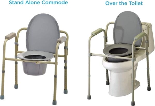 HEALTHLINE Bedside Commode for Seniors - Folding Commode Chair for Toilet with Arms - 3 in 1 Commode Chair Over Toilet Seat with Lid, Splash Guard & Arms - Image 2