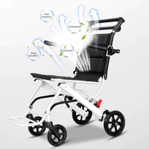 Lightweight Folding Wheelchair for Adults Seniors Travel, 220lbs Capacity Carbon Steel Frame with Hand Brakes & Safety Strap, Compact Transport Wheelchair with PU Wheels (8.2KG) - Image 5