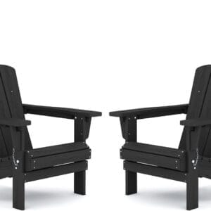 KINGYES Folding Adjustable Backrest HDPE Adirondack Chair Set of 2, Black