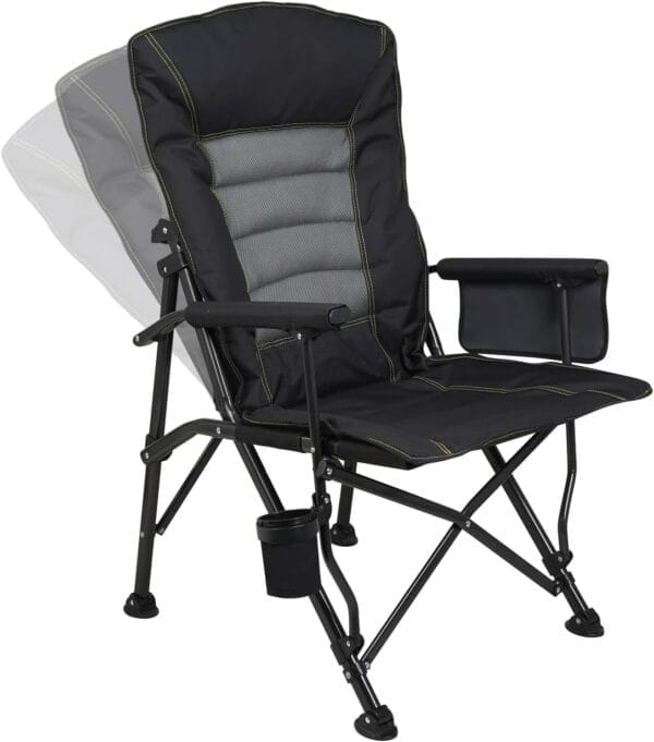 Outdoor Folding Camping Chair Heavy Duty Movable High Back Collapsible Padded Chair with Storage Bag for Outside Camping Activities, Black